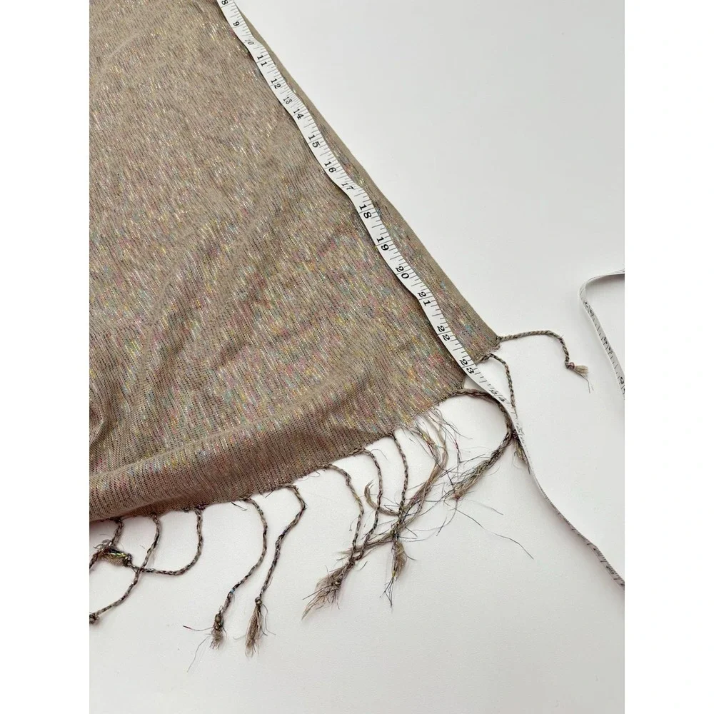 Metallic Fringe Scarf‎ Shawl Wrap Beige Gold Shimmer 21x83 Boho Festival
